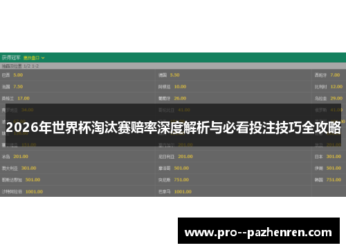 2026年世界杯淘汰赛赔率深度解析与必看投注技巧全攻略 2026年世界杯淘汰赛赔率深度解析与必看投注技巧全攻略