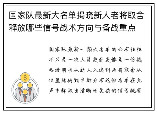 国家队最新大名单揭晓新人老将取舍释放哪些信号战术方向与备战重点